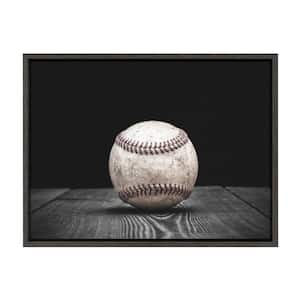 Sylvie "Vintage Baseball on Black" by Saint and Sailor Studios 24 in. x 18 in. Framed Canvas Wall Art