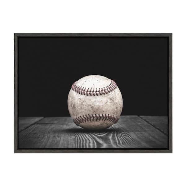 DesignOvation Sylvie "Vintage Baseball on Black" by Saint and Sailor Studios 24 in. x 18 in. Framed Canvas Wall Art