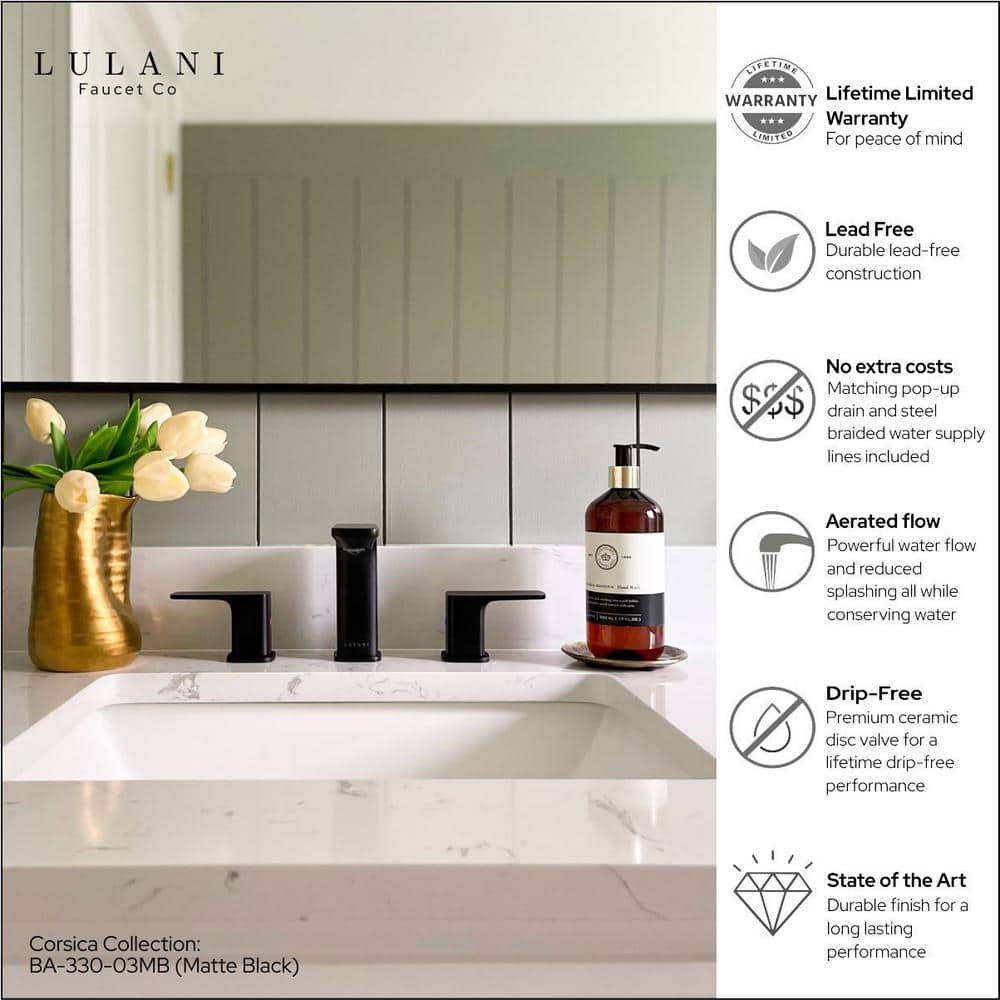Corsica Matte Black 8" Widespread Brass Bathroom Faucet
