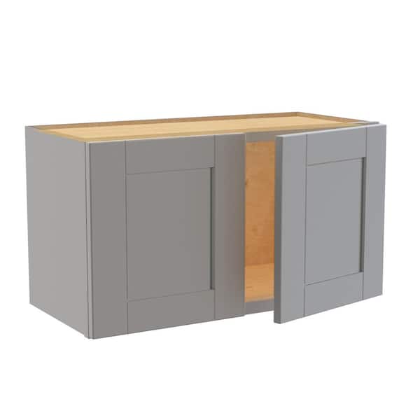 Home Decorators Collection Washington Veiled Gray Plywood Shaker Assembled Wall Kitchen Cabinet Soft Close 27 W in. 12 D in. 15 in. H