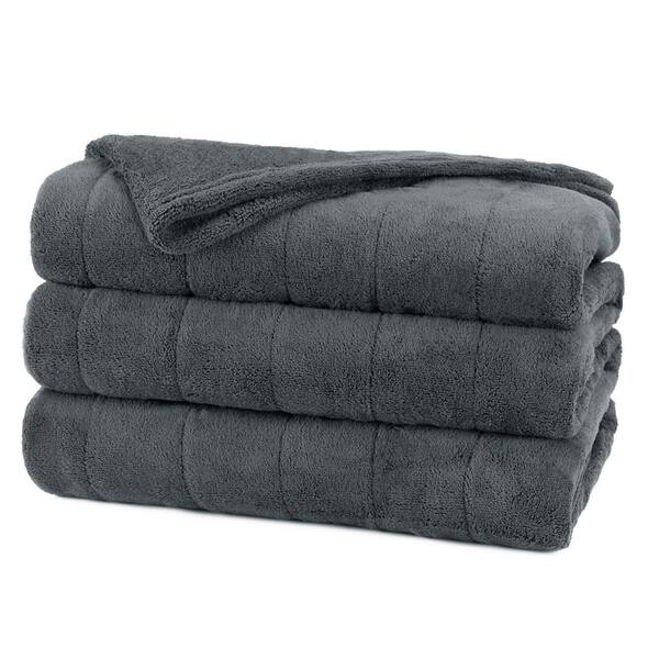 Sunbeam Slate Twin Channeled Microplush Heated Electric Throw Blanket