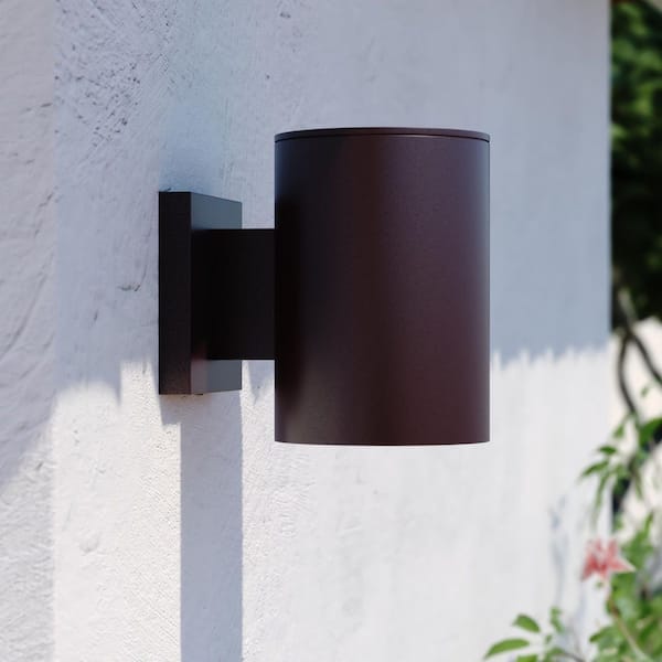 VAXCEL Chiasso Aluminum 1-Light Bronze Contemporary Outdoor Cylinder Wall Light Sconce