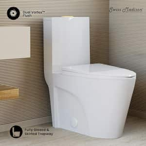 St. Tropez 1-piece 1.1/1.6 GPF Dual Flush Elongated Toilet in Glossy White with Gold Hardware, Seat Included