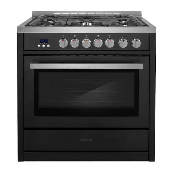 36 in. Nebula Collection 3.8 cu. ft. Gas Range, 5 Burners, Rapid Convection Oven, Cast Iron Grates in Matte Black