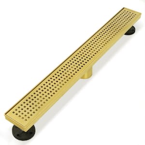 36 in. Stainless Steel Linear Shower Drain with Square Pattern Surface, Gold