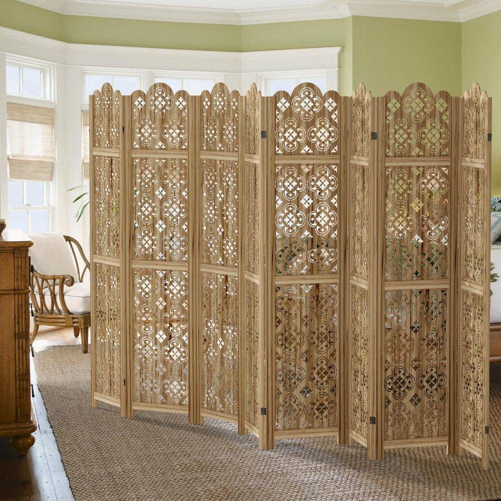 Lirago 67 in. Natural Wood 8 Panel Room Divider Panels, Folding