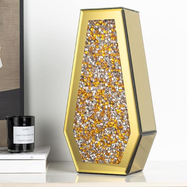 THKSHOUZ 14 in. Gold Mirrored Urn Decorative Vase