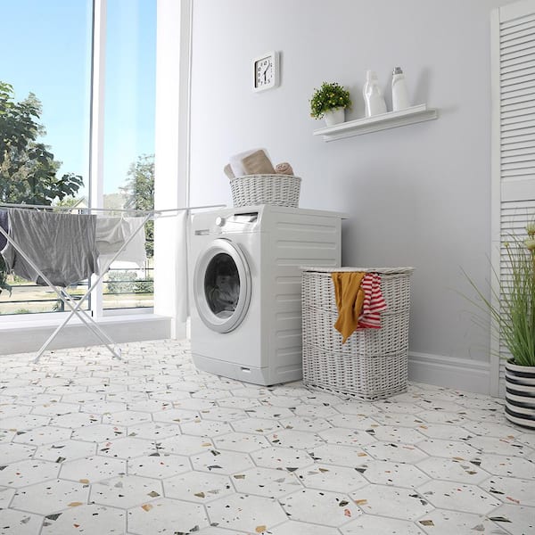 Merola Tile Sonar Hex White 8-5/8 in. x 9-7/8 in. Porcelain Floor