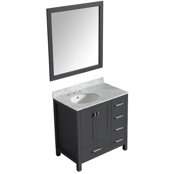 ANZZI 36 in. W x 22 in. D x 35 in. H Bath Vanity Set in Gray with White Vanity Top with One White Basin and Matching Mirror