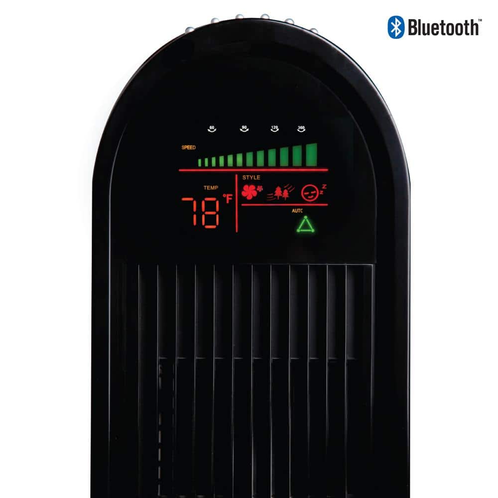 Black Glossy Bluetooth Oscillating Tower Fan with Remote Control