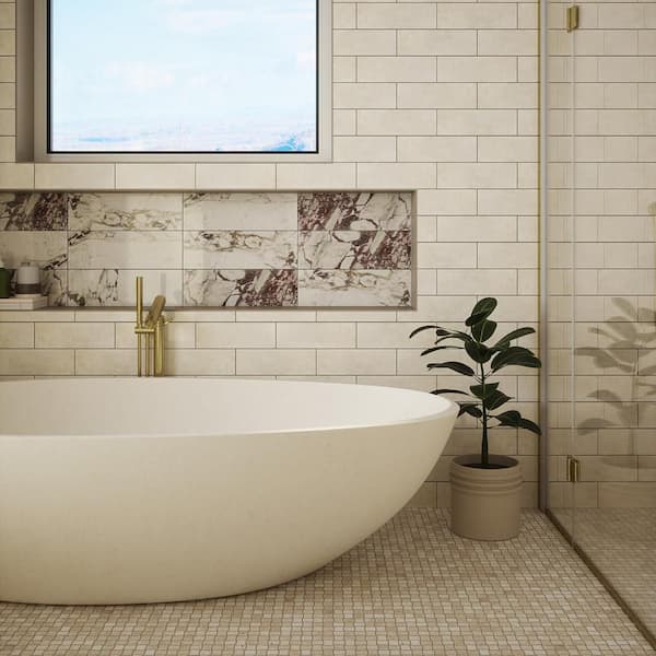 Jeffrey Court Lumi Cream 4 in. x 12 in. Glossy Rectangle Ceramic