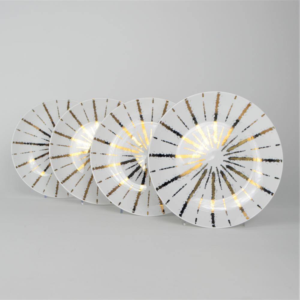 Gold and Black Starburst Porcelain Salad Plates, Set of 4