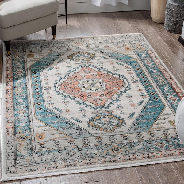 Blue 9 ft. 8 in. x 13 ft. Indira Jane Vintage Bohemian Tribal Medallion Area Rug