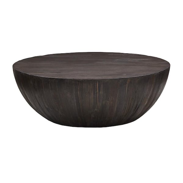 HomeSullivan Dark Brown Reclaimed Wood Drum Shaped Coffee Table 40E022