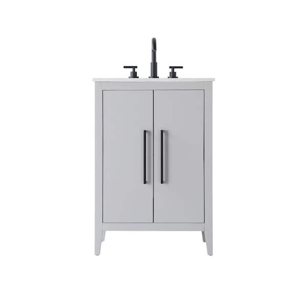 24 in. Single Sink Grey Bath Vanity with White Engineered Marble Top
