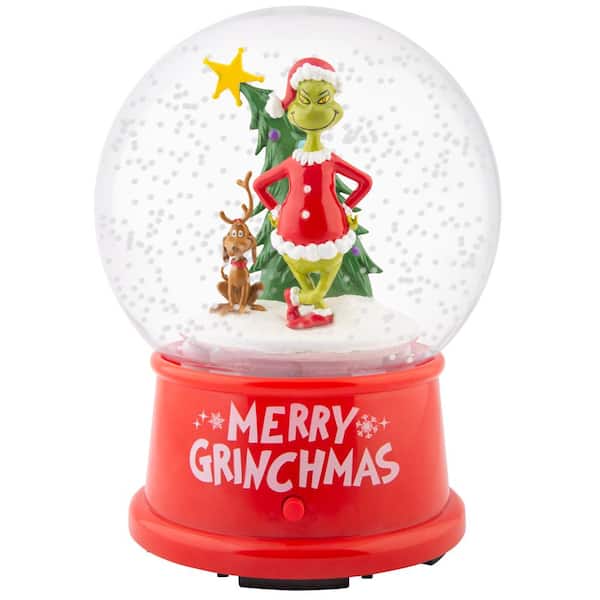 4.5 in. Christmas Snow Globe Grinch with Max and Christmas Tree