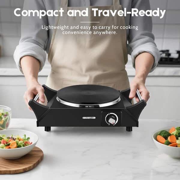 Elexnux Portable Single Burner 7.6 in. Black Electric Stove 1500