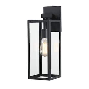 Martin 17 in. 1-Light Matte Black Hardwired Outdoor Wall Lantern Sconce with No Bulbs Included