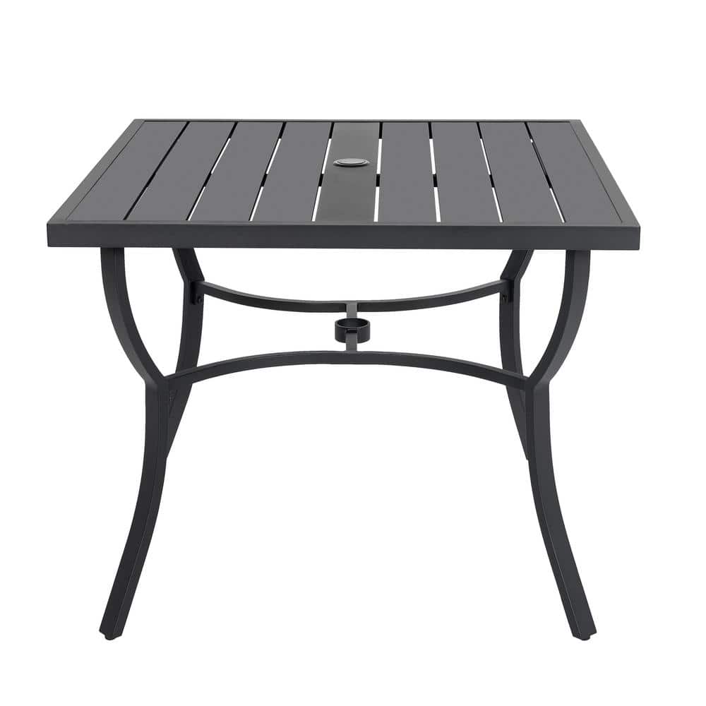 Black Aluminum Square Outdoor Dining Table with Umbrella Hole