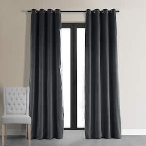 Natural Grey Velvet Grommet Blackout Curtain - 50 in. W x 96 in. L (1 Panel)