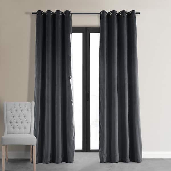 Exclusive Fabrics & Furnishings Natural Grey Velvet Grommet Blackout Curtain - 50 in. W x 96 in. L (1 Panel)
