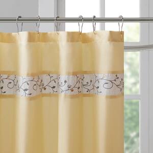 Belle Yellow 72 in. Faux Silk Embroidered Floral Shower Curtain