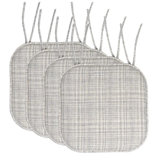 Sweet Home Collection Aria Memory Foam Square Non-Slip Indoor/Outdoor Chair Seat Cushion with Ties, Silver/Cream (4-Pack)