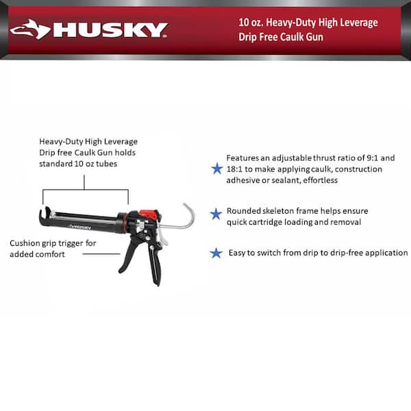 Husky 29 oz. Heavy-Duty High Leverage Drip Free Caulk Gun 19PT0903 - The  Home Depot
