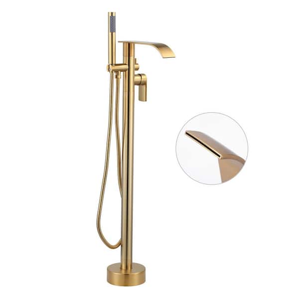 Single-Handle Freestanding Tub Faucet with Handshower and Waterfall Spout in. Gold