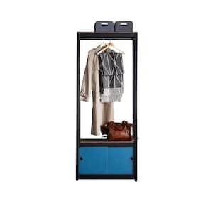 Kepsuul 15.75 in. D x 31.50 in. W x 76.75 in. H Black Clothing Rack + 1 Shelf + 1 Navy Blue Door Wood Closet System