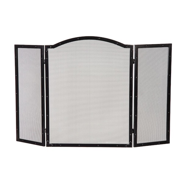 Fortuna 35 in. x 28 in. Mesh Black Metal 3-Panel Fireplace Screen