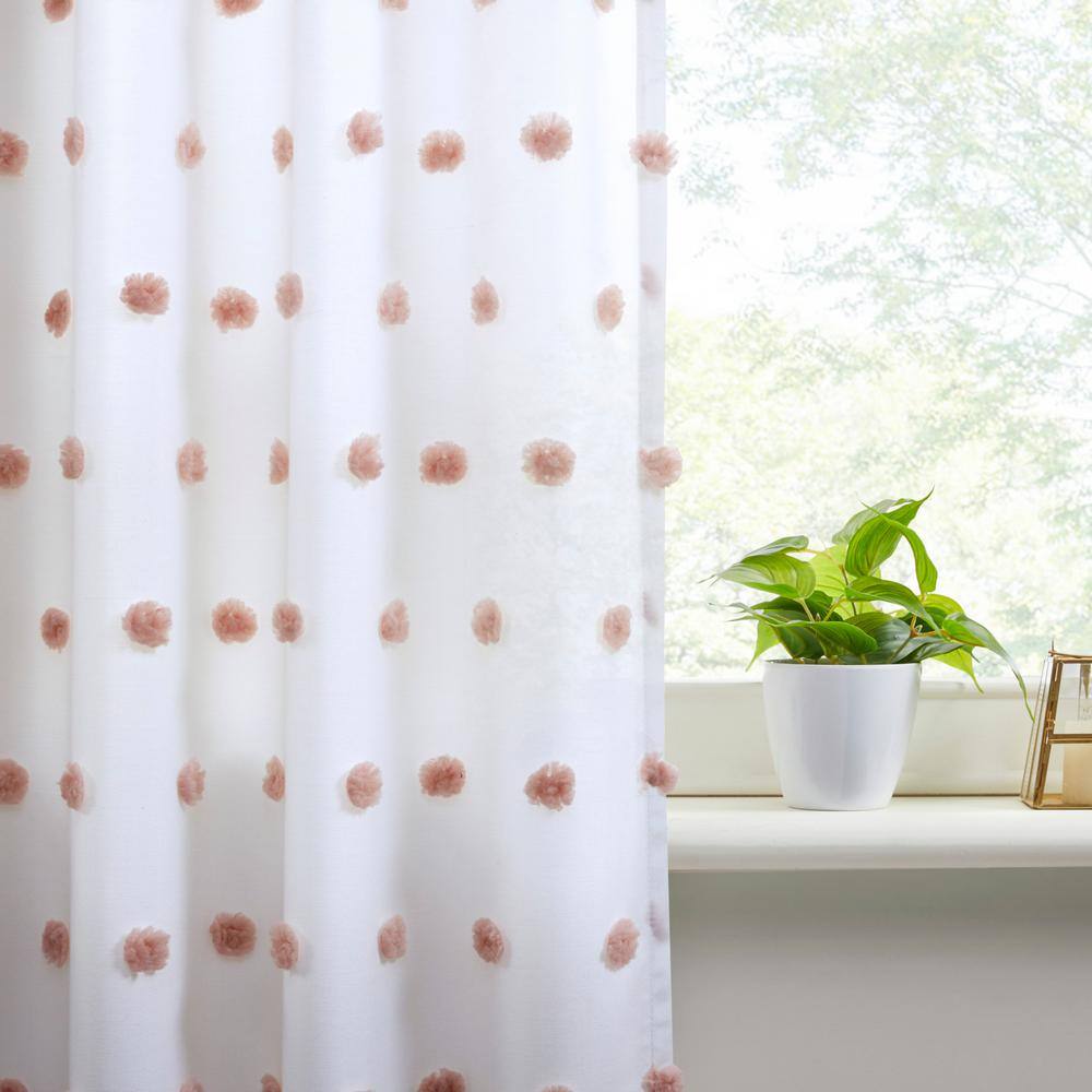Blush Pom Pom Embellished Sheer Rod Pocket Curtain Panel