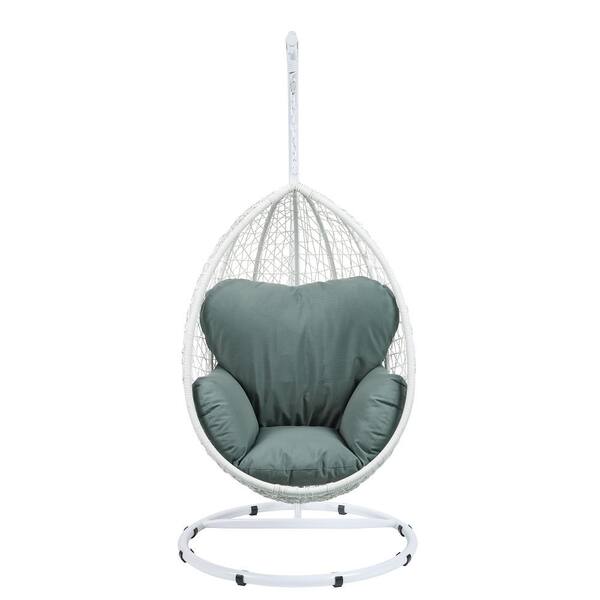 Unbranded White All-Weather Resin Wicker Patio Swing with Removable Green Cushion