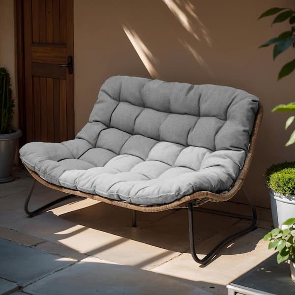 Crestlive Products Pattened Metal Double Papasan Outdoor Loveseat with Gray Cushion
