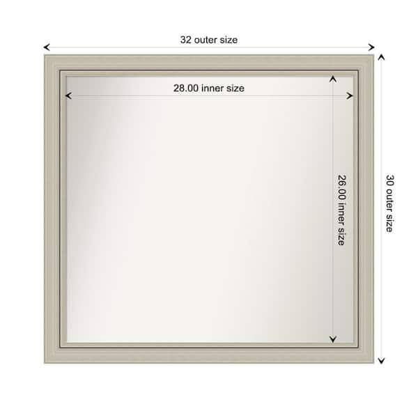 Amanti Art Romano Silver Narrow 31.75 in. x 29.75 in. Custom Non-Beveled Wood Framed Bathroom Vanity Wall Mirror