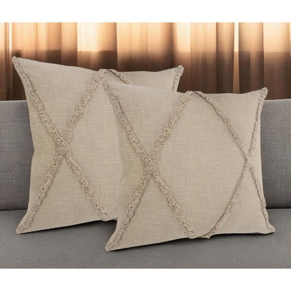Taupe, Brown Geometric Polyester 20 in. x 20 in. Throw Pillow (Set of 2)