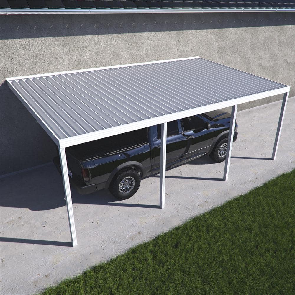 Integra 20 ft. W x 12 ft. D White Aluminum Attached Carport with 4 Posts  (20 lbs. Roof Load) 1282006701220 - The Home Depot