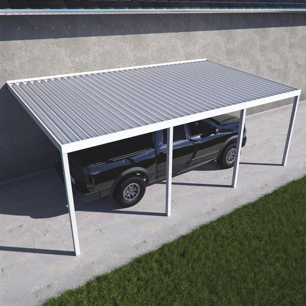 Integra 20 ft. W x 12 ft. D White Aluminum Attached Carport with Posts (20 lbs. Roof Load)-1282006701220 - The Home Depot
