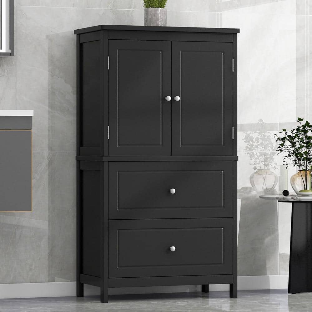 23.6 in. W x 11.8 in. D x 43.3 in. H Black Wide MDF Freestanding Linen Cabi