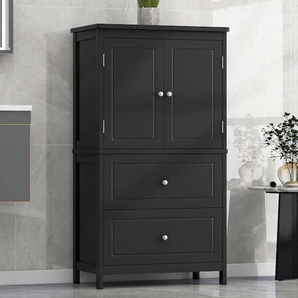 EPOWP 23.6 in. W x 11.8 in. D x 43.3 in. H Black Wide MDF Freestanding Linen Cabinet with Adjustable Shelves in Black