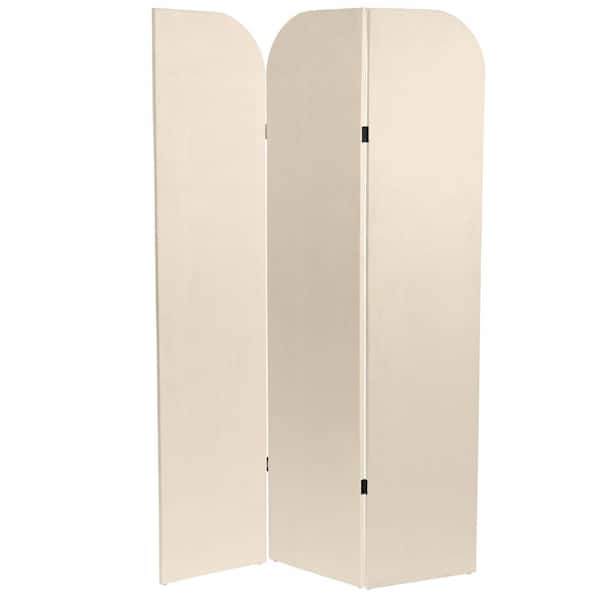 6 ft. Cream 3-Panel Modern Arch Velvet Room Divider
