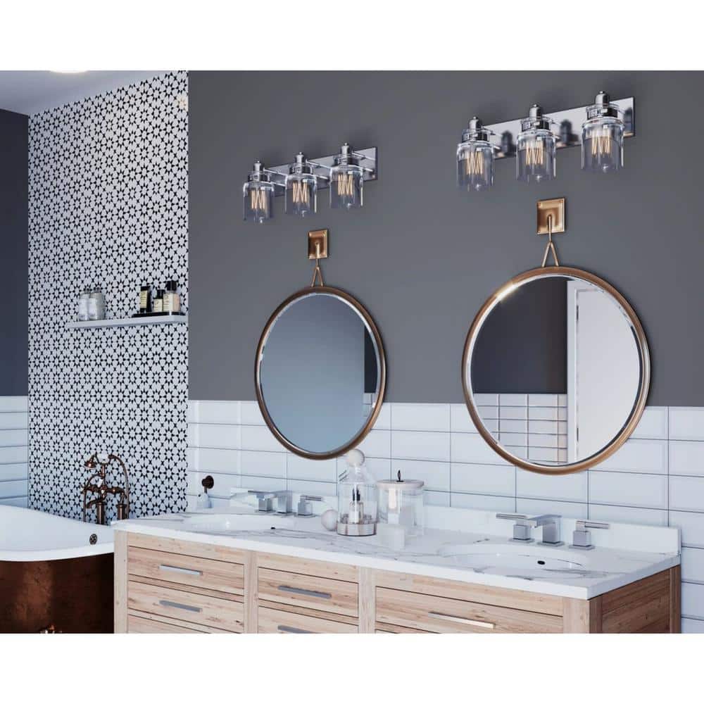 Brushed Nickel 3-Light Vanity with Clear Glass Shades