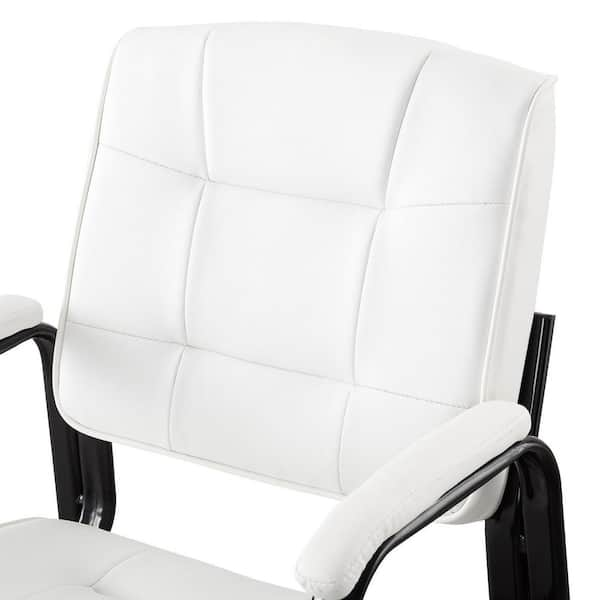 HOMESTOCK White Office Guest Chair Set of 4 Leather Executive