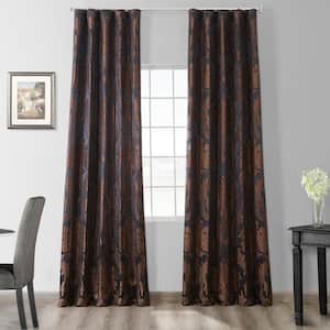 Magdelena Black/Copper Jacquard Faux Silk Rod Pocket Room Darkening Curtain - 50 in. W x 120 in. L Single Window Panel