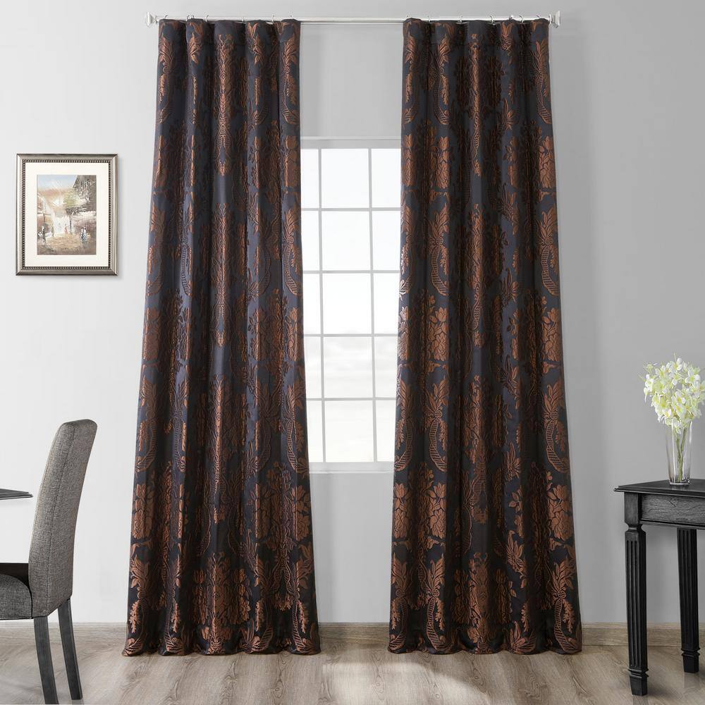 Magdelena Black and Cognac Faux Silk Room Darkening Curtain Panel