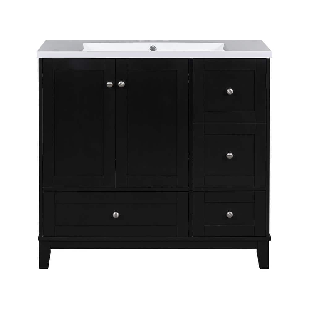 36 in. W x 18 in. D x 34 in. H Freestanding Bath Vanity in Black with White