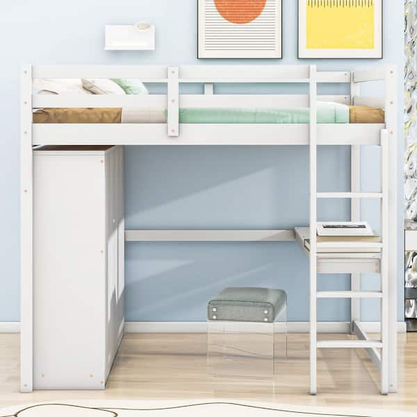 Harper & Bright Designs White Wood Frame Full Size Loft Bed with