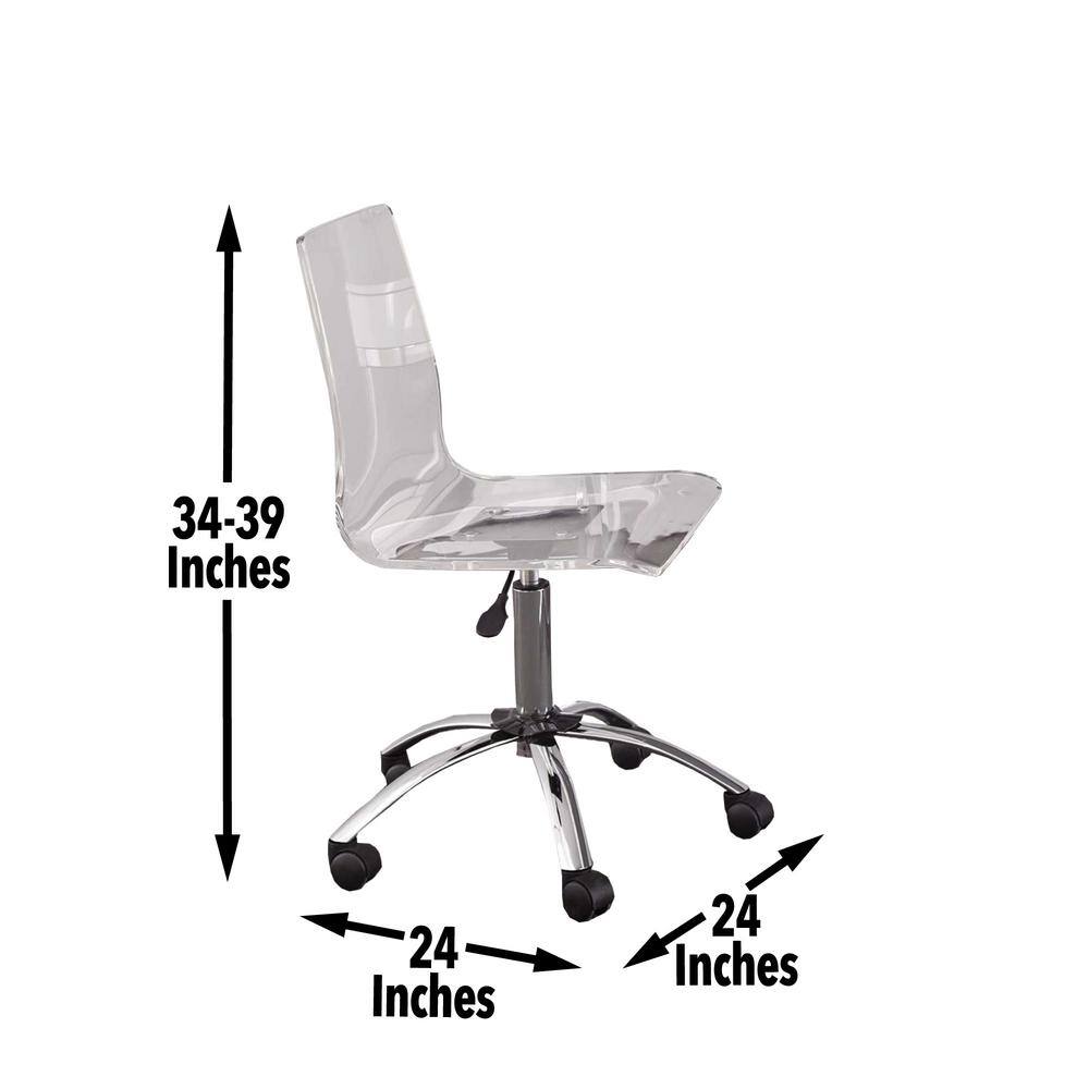 Contemporary Clear Acrylic 24" Swivel Desk Chair with Chrome Base