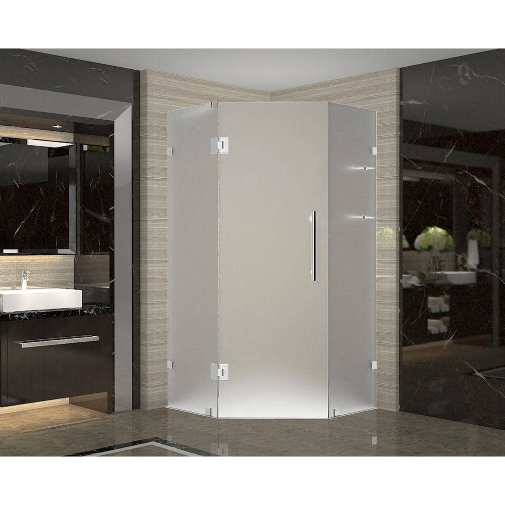 Chrome Frosted Glass Frameless Neo Angle Shower Enclosure