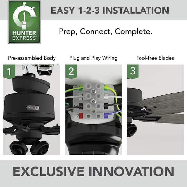 Hunter - Gatlinburg 44 in. Indoor Matte Black Ceiling Fan with Light Kit and Remote Included
